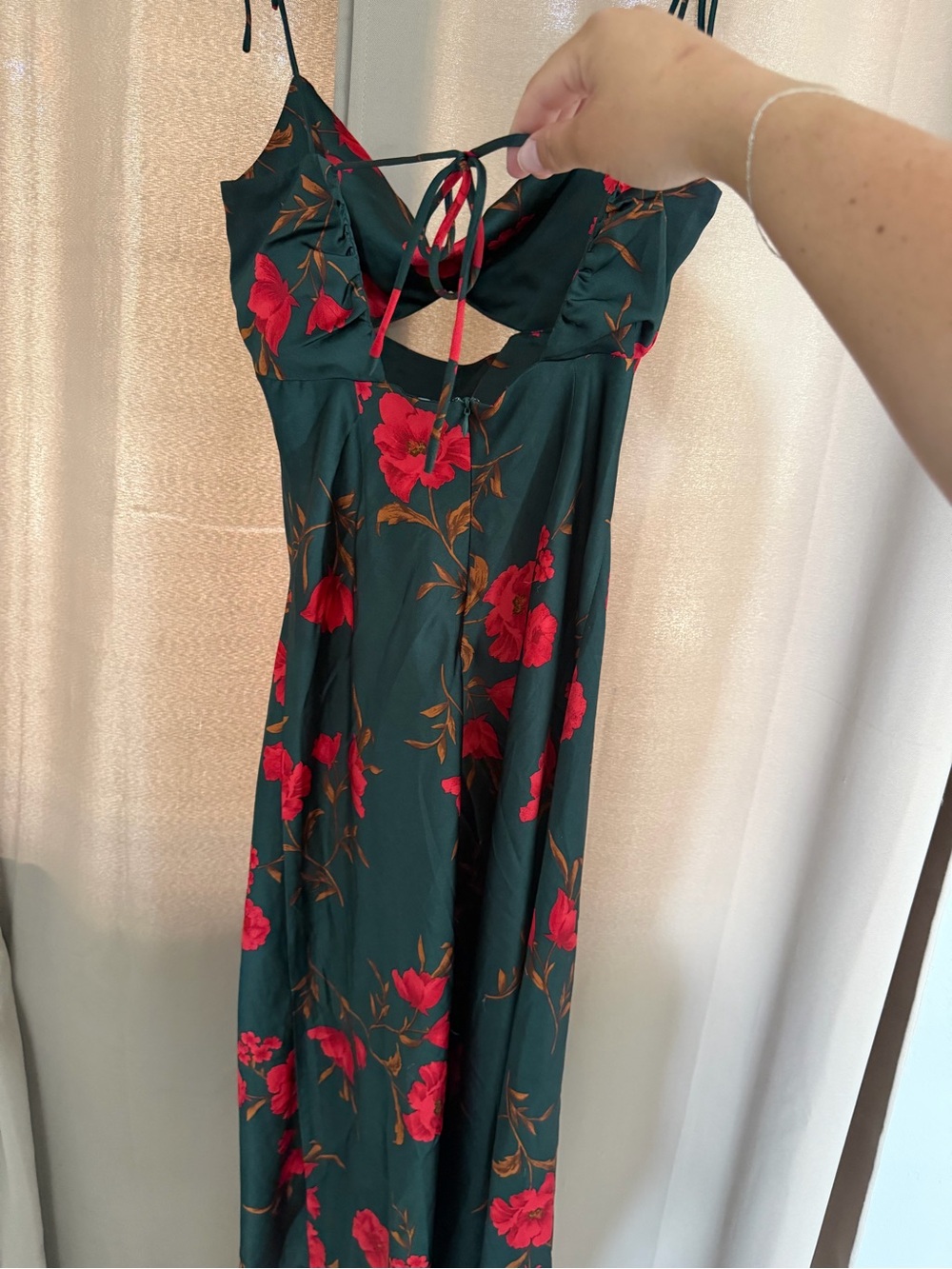 Hello Molly Teal Floral Cutout Midi Dress with Red Blossoms - Picture 3 of 4